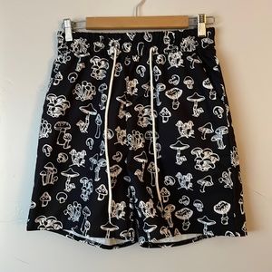 Black Drawstring Mushroom Printed Shorts